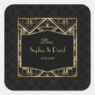Gouden Great Gatsby Art Deco stijl bruiloft Vierkante Sticker