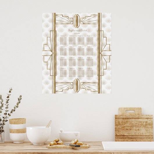 Gouden Great Gatsby Art Deco Trouw Stoelenkaart Poster (Keuken)