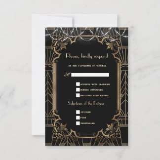 Gouden Great Gatsby Zwarte Art Deco 1920s Trouw RSVP Kaartje