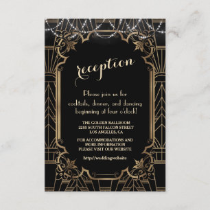 Gouden Great Gatsby Zwarte Art Deco Trouwdetails Informatiekaartje