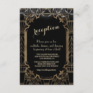 Gouden Great Gatsby Zwarte Art Deco Trouwdetails Informatiekaartje