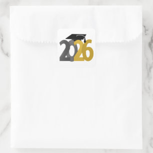 Gouden Grijs Klasse van 2026 Afstuderen Vierkante Sticker