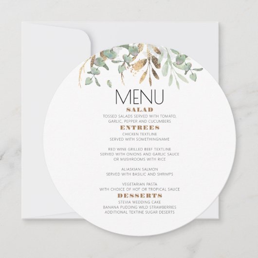 Gouden groen blad Menu Kaart (Voorkant)