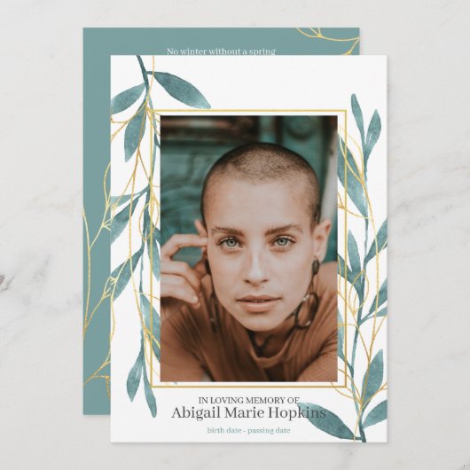 Gouden groen bloemig in liefdevolle herinnering be bedankkaart (Voorkant / Achterkant)