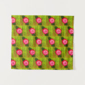Gouden Groen Heet Roze Bloemen Artisan Haak Print Wandkleed (Voorkant (horizontaal))