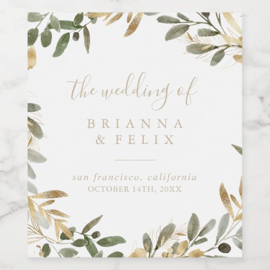 Gouden groen herfst bruiloft wijn labels wijn etiket (Enkel label)