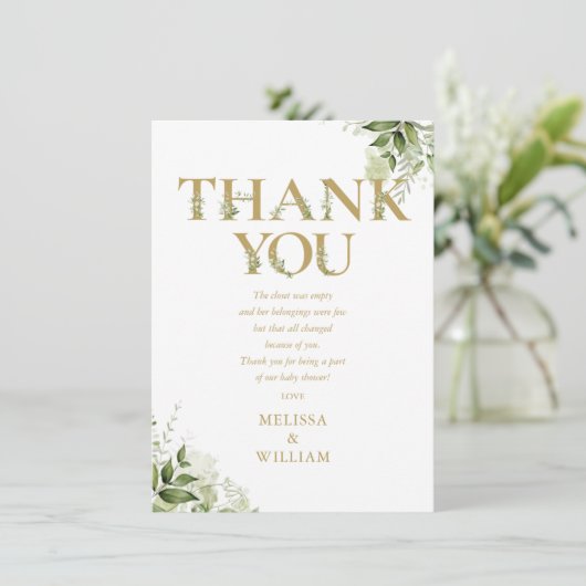 Gouden groen letter Baby shower gedicht Bedankkaart (Staand voorkant)