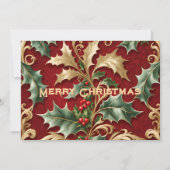 Gouden groene bladeren Rode Kerst Holiday Kaart (Voorkant)