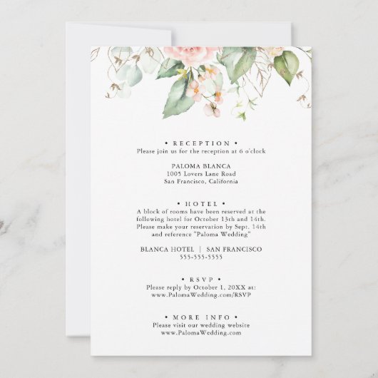 Gouden Groene Blush Rug & Voorzijde Formele Bruilo Kaart (Achterkant)