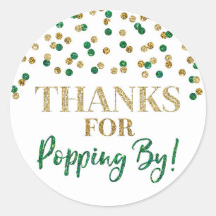 Gouden Groene Confetti Bedankt voor Popping By Ronde Sticker