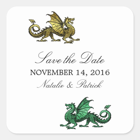 Gouden Groene Draak Save the Date Stickers (Voorkant)