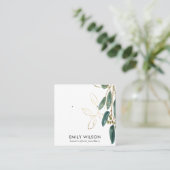 GOUDEN GROENE EUCALYPTUS FAUNA OORBEL STUD DISPLAY VIERKANTE VISITEKAARTJE (Staand voorkant)