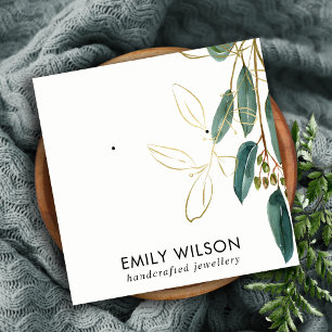 GOUDEN GROENE EUCALYPTUS FAUNA OORBEL STUD DISPLAY VIERKANTE VISITEKAARTJE