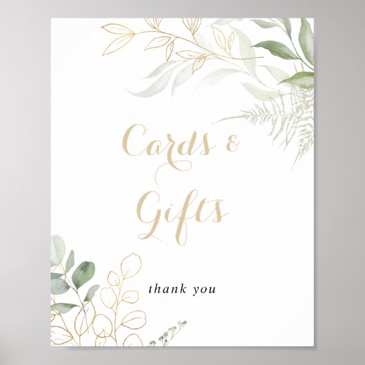 Gouden groene gebladerte Kaarten en Cadeaus Bord Poster (Voorkant)