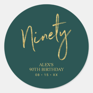 Gouden & groene lettertype Negentig 90ste verjaard Ronde Sticker