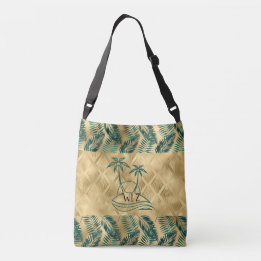 Gouden groene palmboom op maat crossbody tas