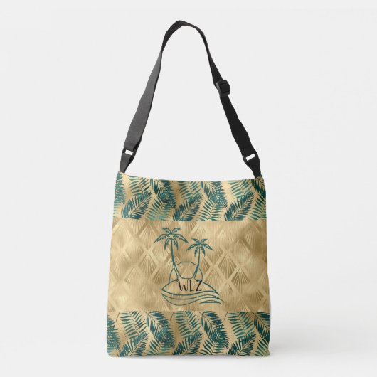 Gouden groene palmboom op maat crossbody tas (Achterkant)