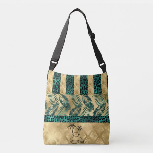Gouden groene palmboom op maat crossbody tas (Voorkant)