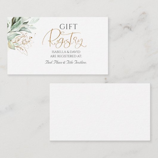 Gouden groene takken Elegant wit geschenk register Informatiekaartje (Voorkant / Achterkant)