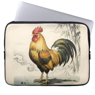 Gouden haan Japanse kunst Laptop Sleeve