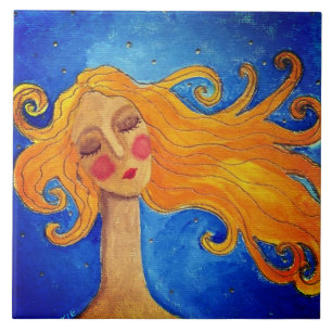 Gouden Haar Abstract Portret van een Vrouw Tegeltje