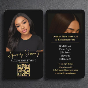Gouden Haar Stylist QR Code Luxe Zwart Beauty Visitekaartje