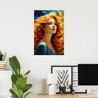 Gouden Haired Vrouw Wall Art Schilderij Portret Poster