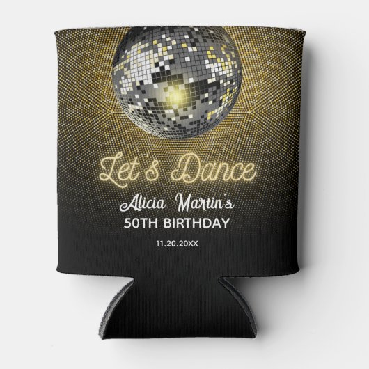 Gouden Halftoon Disco Ball Laten we dansen Verjaar Blikjeskoeler (Voorkant)