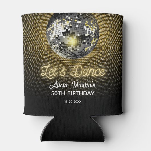 Gouden Halftoon Disco Ball Laten we dansen Verjaar Blikjeskoeler (Achterkant)