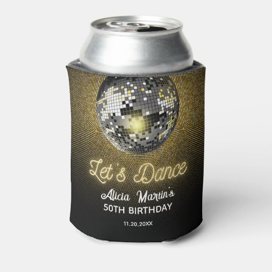 Gouden Halftoon Disco Ball Laten we dansen Verjaar Blikjeskoeler (Blikje Achterkant)
