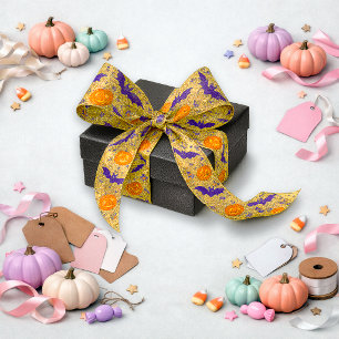 Gouden Halloween Pompoen Vleermuis Patroon Lint