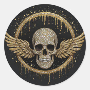 ☠️ Gouden Halo Schedel Embleem Voor Donkere Stijl Ronde Sticker