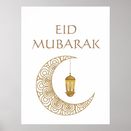 Gouden Halve Maan & Lantaarn Eid Mubarak Islamitis Poster (Voorkant)