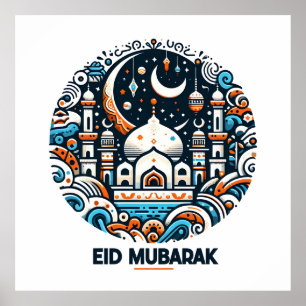 Gouden Halve Maan & Lantaarn Eid Mubarak Islamitis Poster