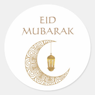 Gouden Halve Maan & Lantaarn Eid Mubarak Islamitis Ronde Sticker