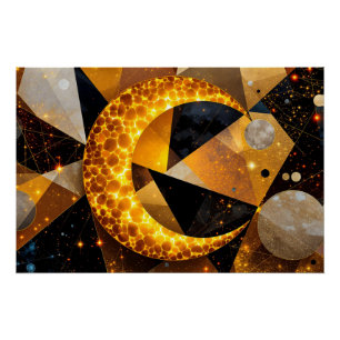 Gouden Halve Maan met kosmische geometrische sterr Perfect Poster