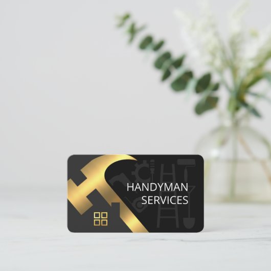 Gouden Hamer Rooftop Handyman Gereedschap Visitekaartje (Staand voorkant)