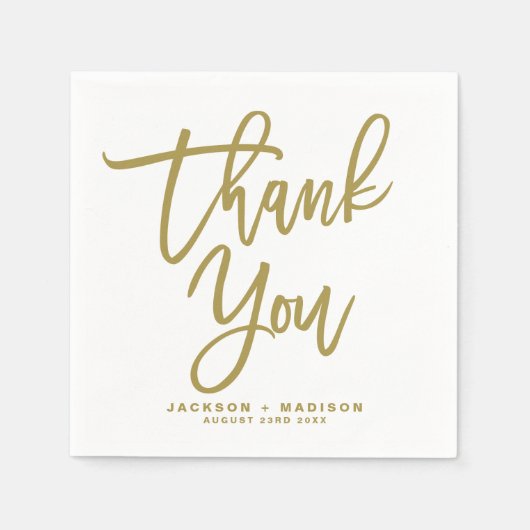Gouden Hand Geletterd Script Dank u bruiloft Servet (Voorkant)