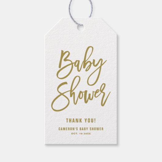 Gouden Hand Lettered Script Baby shower Gift Label Cadeaulabel (Voorkant)