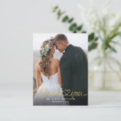 Gouden Hand Lettered Script Foto's Bruiloft Dank u Briefkaart (Staand voorkant)