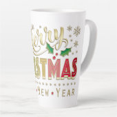 Gouden Hand Lettered Script Vrolijk Kerstfeest Latte Mok (Rechterhoek)