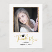 Gouden handgeschreven foto afstudeer bedankje briefkaart (Voorkant)