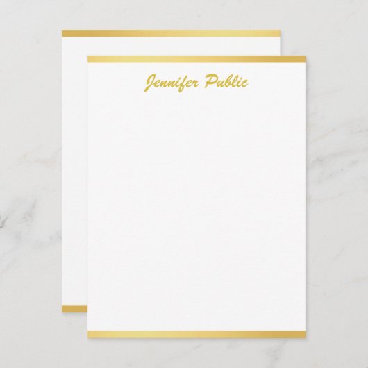 Gouden Handgeschreven Script Naam Verticale Sjablo Notitiekaartje (Voorkant / Achterkant)