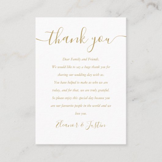 Gouden handtekening script trouwkaart bedankt plaatskaartje (Voorkant)