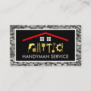 Gouden Handyman Gereedschap Dakframe Op Rotsen Visitekaartje