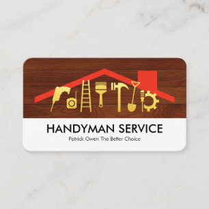 Gouden Handyman Gereedschap op het houten paneel v Visitekaartje