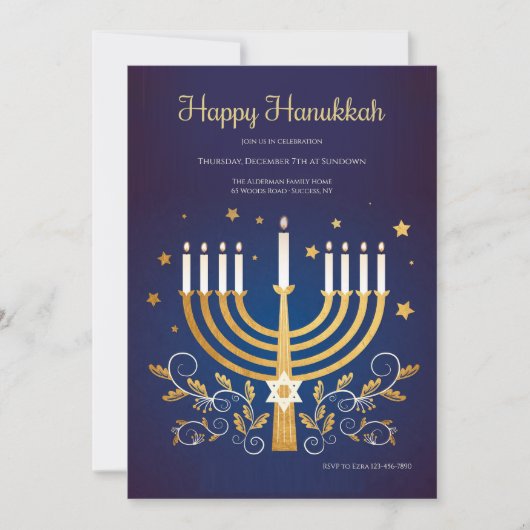 Gouden Hanukkah uitnodiging (Voorkant)
