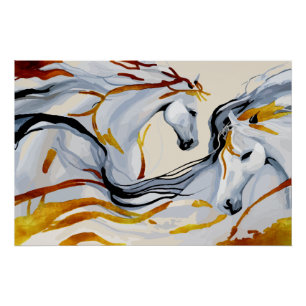 Gouden Harmonie: Twee Paarden in Fantasie Rijk Perfect Poster