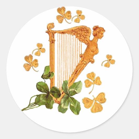 Gouden harp en shamrocks van Ierland Ronde Sticker (Voorkant)