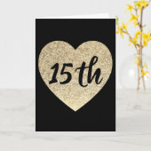 Gouden hart 15e verjaardagskaart kaart (Gele Bloem)